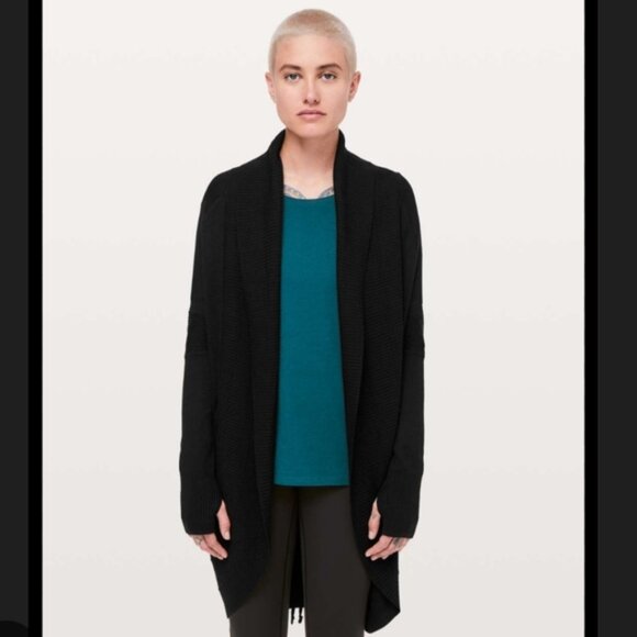 Lululemon Transformation Wrap Size 4 Black Cashmere Blend Cardigan Sweater EUC - Picture 1 of 5